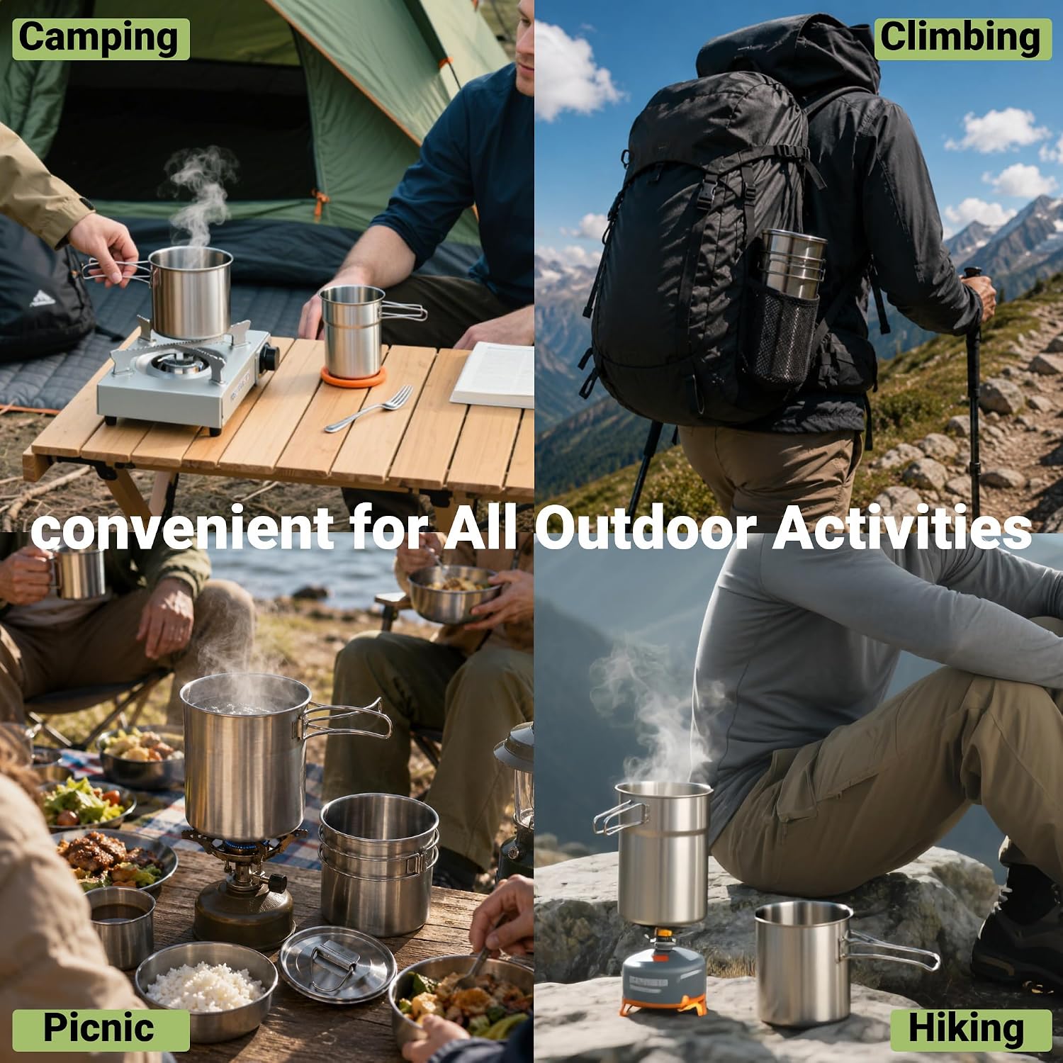 Складные походные кружки и чаш – обзор и цена Camping Cooking Pot Stainless Steel