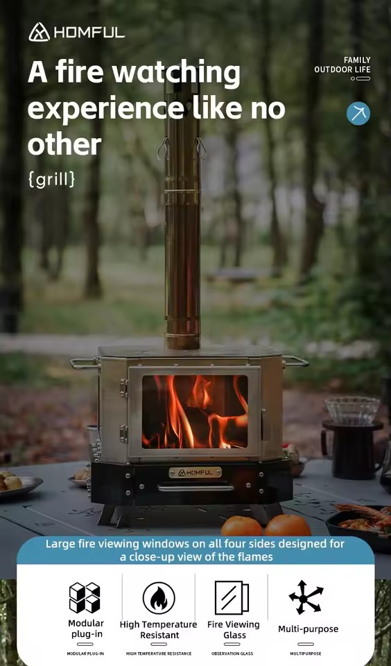 Портативная дровяная печь HOMF – обзор и цена Camping Cooking Wood Stove