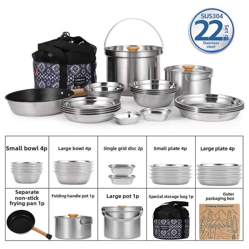 NOBANA новейший уличный набор  – обзор и цена Camping Cooking Pot Stainless Steel
