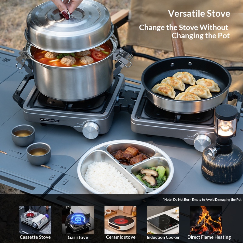Набор для кемпинга BUERK: паро – обзор и цена Camping Cooking Pot Stainless Steel